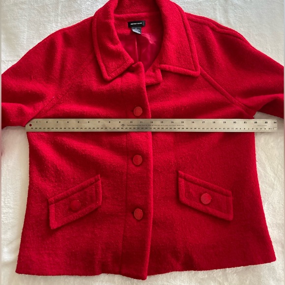 Spense Red Boiled Wool Swing Coat 3/4 Sleeves w Buttons w Collar w Pockets - Picture 8 of 14